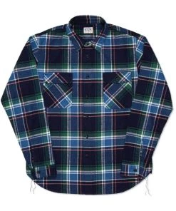 Shirts&Overshirts Benzak - BWS-01 WORK SHIRT 8 Oz. Blue & Green Check Flannel