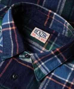 Shirts&Overshirts Benzak - BWS-01 WORK SHIRT 8 Oz. Blue & Green Check Flannel