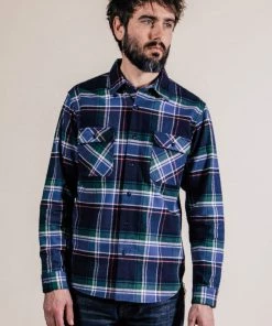 Shirts&Overshirts Benzak - BWS-01 WORK SHIRT 8 Oz. Blue & Green Check Flannel