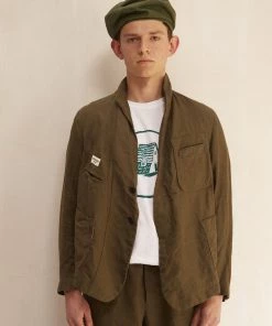 Workhouse England - Calab Pocket Linen Jacket In Washed Khaki New