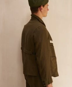 Workhouse England - Calab Pocket Linen Jacket In Washed Khaki New