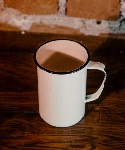 Antiques White Enamelware (Tall) 500 Ml Mug With Black Rim Antiques&Collectibles