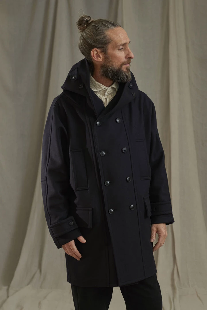 Workhouse England - Fisherman Long Wool Coat In Dark Navy 3 Workhouse England - Fisherman Long Wool Coat In Dark Navy
