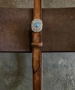 Alberto Luti - Suede Leather Belt In Tobacco (Western Turquoise Buckle)