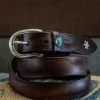 Accessories Alberto Luti - Essential Turquoise Leather Belt In Dark Brown
