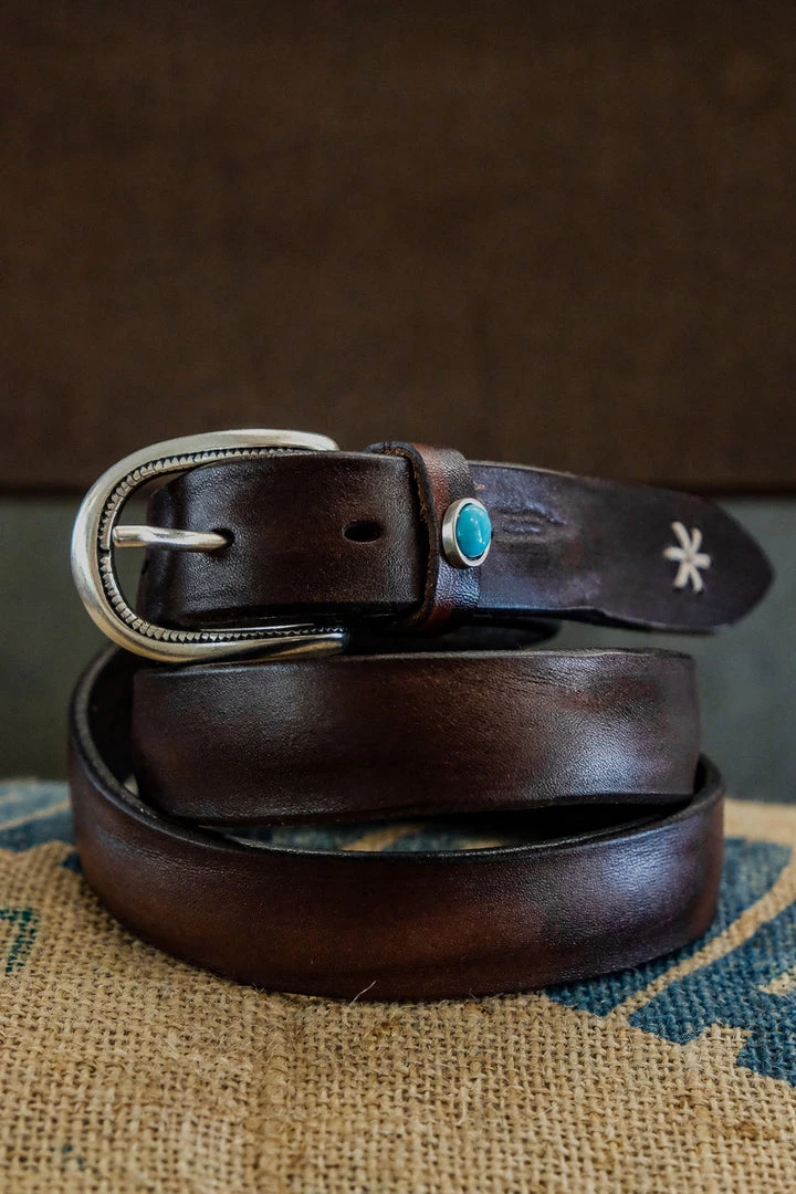 Accessories Alberto Luti - Essential Turquoise Leather Belt In Dark Brown 3 Accessories Alberto Luti - Essential Turquoise Leather Belt In Dark Brown