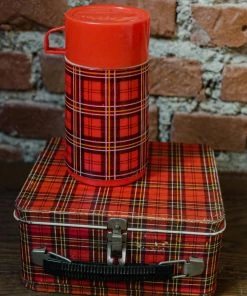 The Rugged Society Antiques&Collectibles 1950's Aladdin Red Plaid Lunch Box With Thermos