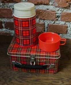 The Rugged Society Antiques&Collectibles 1950's Aladdin Red Plaid Lunch Box With Thermos