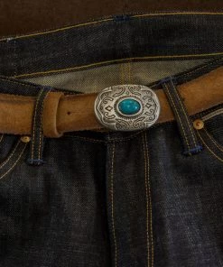 Alberto Luti - Suede Leather Belt In Tobacco (Western Turquoise Buckle)