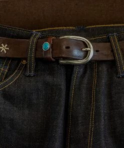 Accessories Alberto Luti - Essential Turquoise Leather Belt In Dark Brown