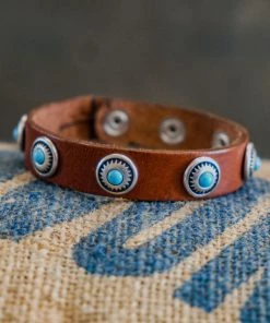 Accessories Alberto Luti - Turquoise Bracelet In Cognac Leather