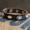 Accessories Alberto Luti - White Ovals Bracelet In Suede Dark Brown Leather