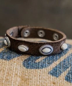 Accessories Alberto Luti - White Ovals Bracelet In Suede Dark Brown Leather