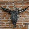 Antiques Antiques&Collectibles Hand Engraved Gray Bull Skull With Unique Horns