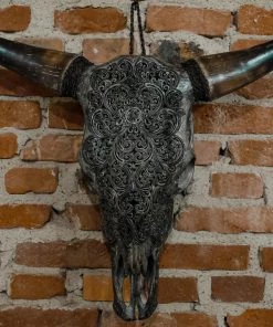 Antiques Antiques&Collectibles Hand Engraved Gray Bull Skull With Unique Horns 12 Antiques Antiques&Collectibles Hand Engraved Gray Bull Skull With Unique Horns