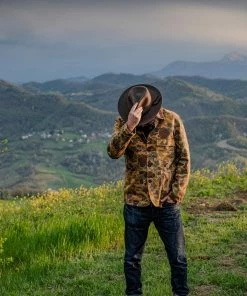 New Universal Works Patched Mill Bakers Jacket In Sand/Khaki Cotton Camo