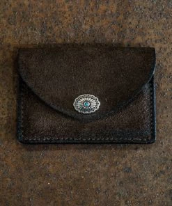 Alberto Luti - Card And Coins Holder In Suede Dark Brown Leather