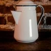 Antiques White Enamelware Coffee Pot / Kettle With Blue Rim Antiques&Collectibles