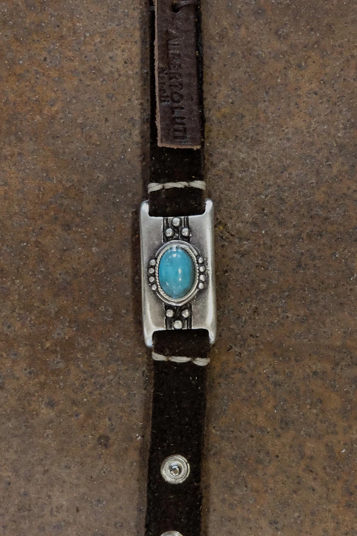 Alberto Luti - Turquoise Bracelet In Dark Brown Leather 4 Alberto Luti - Turquoise Bracelet In Dark Brown Leather