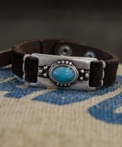 Alberto Luti - Turquoise Bracelet In Dark Brown Leather