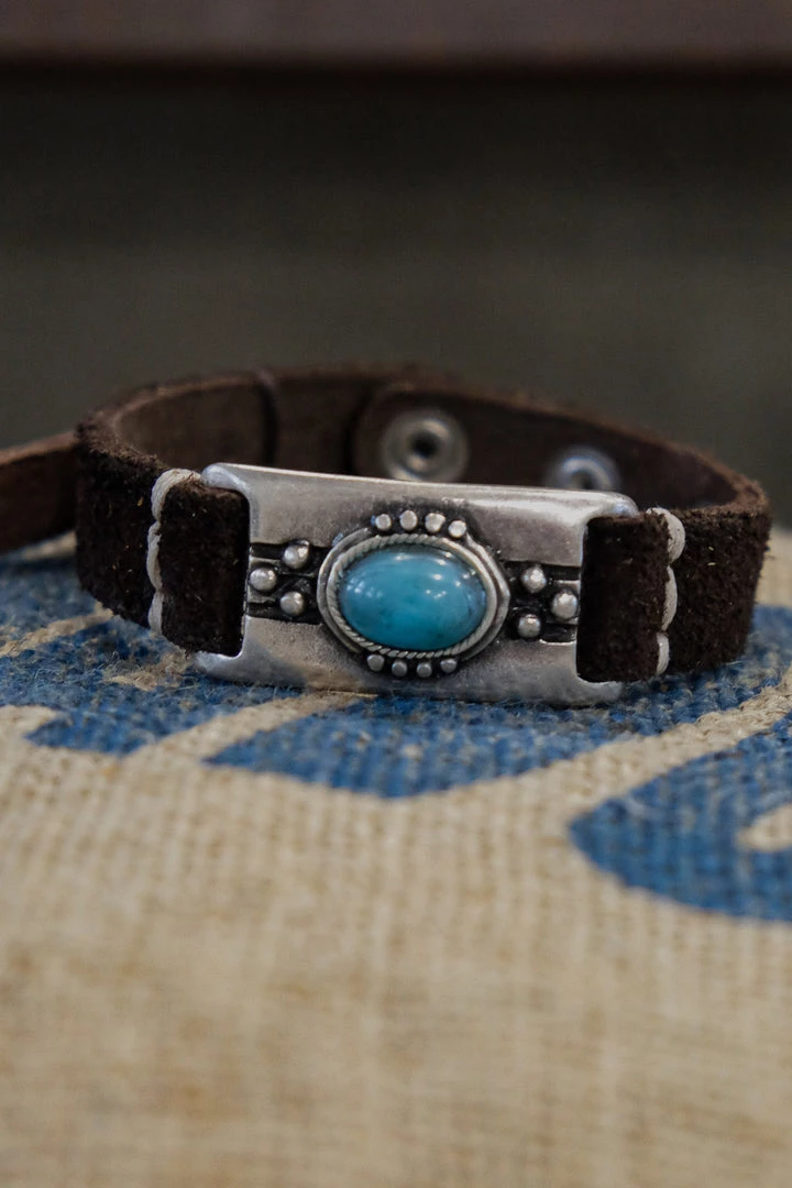 Alberto Luti - Turquoise Bracelet In Dark Brown Leather 3 Alberto Luti - Turquoise Bracelet In Dark Brown Leather