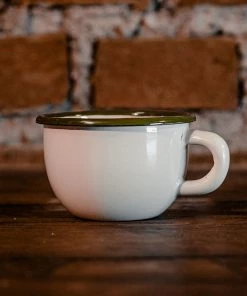 Antiques Vintage Enamel Espresso Cup Green Rim Antiques&Collectibles