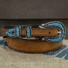 Alberto Luti - Turquoise Jewel Buckle Leather Belt In Vintage Suede 1 Alberto Luti - Turquoise Jewel Buckle Leather Belt In Vintage Suede