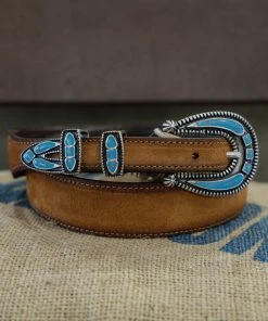 Alberto Luti - Turquoise Jewel Buckle Leather Belt In Vintage Suede