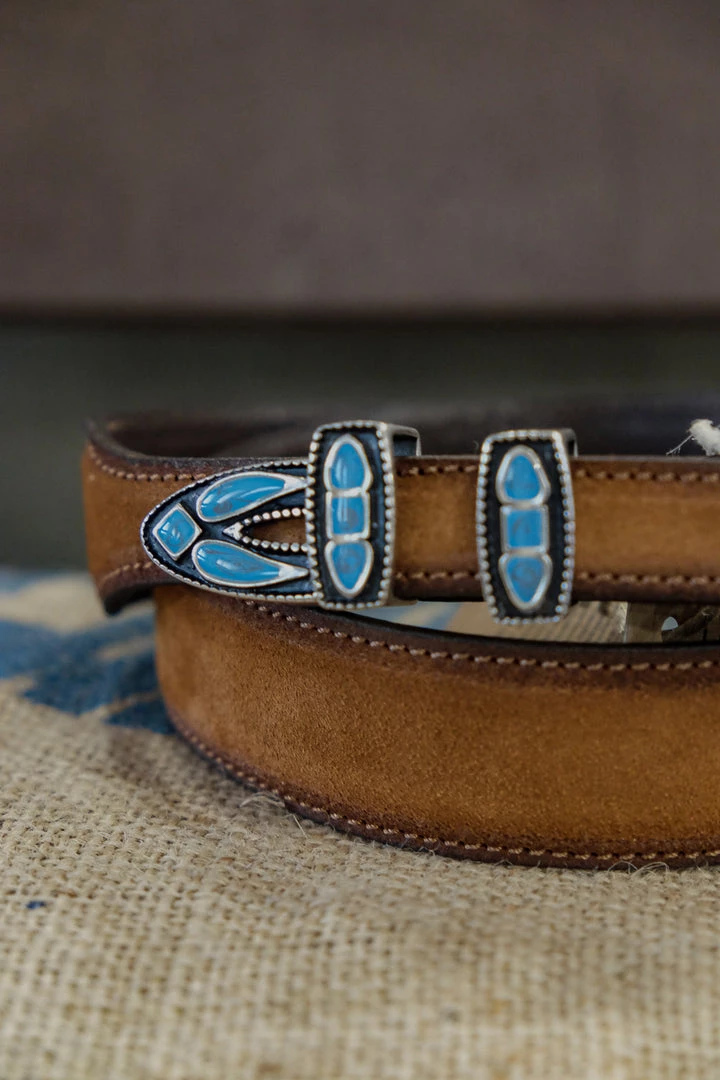 Alberto Luti - Turquoise Jewel Buckle Leather Belt In Vintage Suede 6 Alberto Luti - Turquoise Jewel Buckle Leather Belt In Vintage Suede