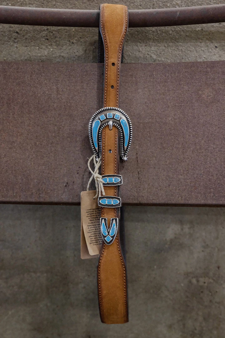 Alberto Luti - Turquoise Jewel Buckle Leather Belt In Vintage Suede 7 Alberto Luti - Turquoise Jewel Buckle Leather Belt In Vintage Suede