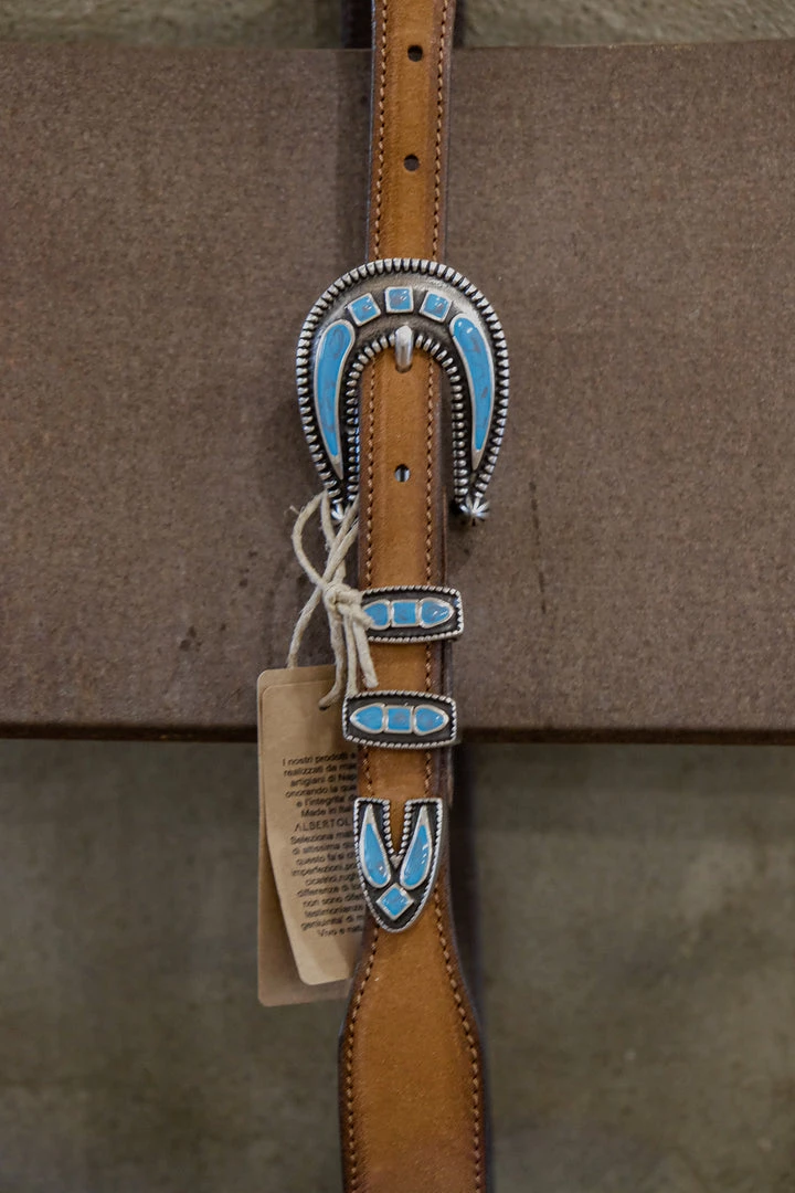 Alberto Luti - Turquoise Jewel Buckle Leather Belt In Vintage Suede 4 Alberto Luti - Turquoise Jewel Buckle Leather Belt In Vintage Suede