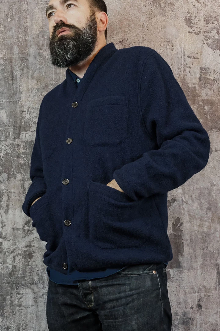 Knitwear Universal Works - Cardigan In Navy Wool Fleece 4 Knitwear Universal Works - Cardigan In Navy Wool Fleece