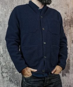 Knitwear Universal Works - Cardigan In Navy Wool Fleece