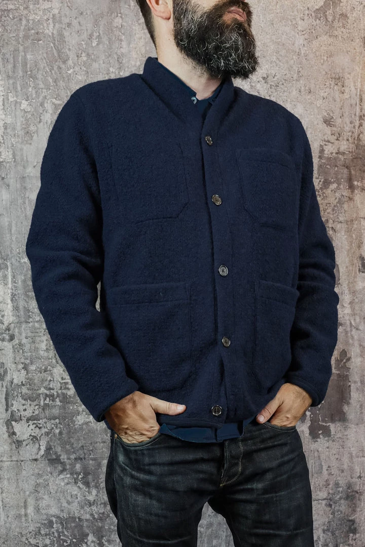 Knitwear Universal Works - Cardigan In Navy Wool Fleece 3 Knitwear Universal Works - Cardigan In Navy Wool Fleece