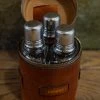 The Rugged Society Vintage Leather Case - Liquor Travel Kit With Three Glass Flasks Antiques&Collectibles