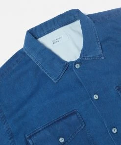 Universal Works - Treck Shirt In Washed Indigo Herringbone Denim New