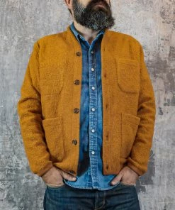 Universal Works - Cardigan In Orange Tibet Fleece Knitwear